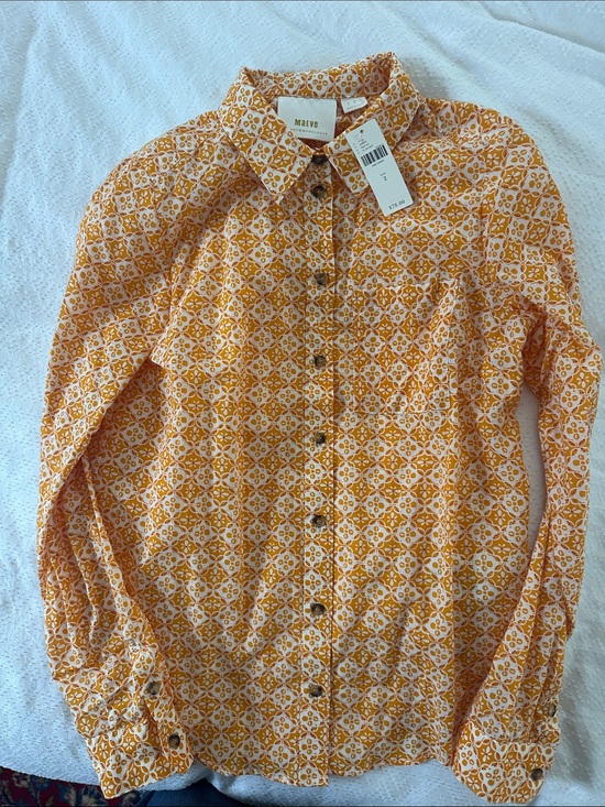 Maeve Tops - Maeve Orange Geometric Print Button-Down Shirt